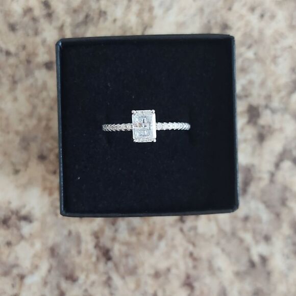 1 Carat Ice Cut Rectangular Moissanite 925 Silver Engagement Wedding Ring - Picture 9 of 13